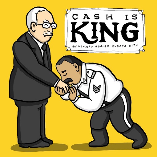 Police Officer Kiss Hand of Najib Razak - Cartoon Cash is King