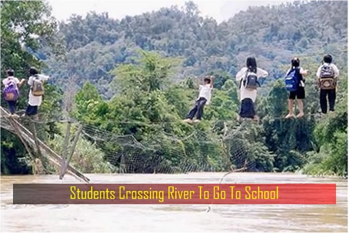 Students Crossing River To Go To School