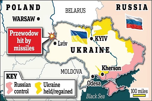 Ukraine War - Russian Missile Hit Poland - Map