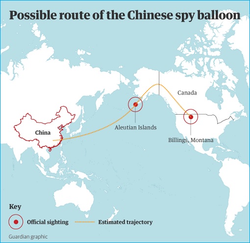 China Spy Balloon Invades US Airspace - Possible Route