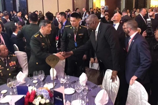 Shangri-La Dialogue - US Secretary of Defence Lloyd Austin Meets China Defence Minister Li Shangfu