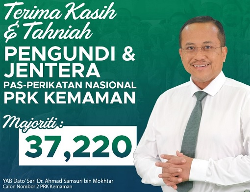 PAS Terengganu Chief Minister Ahmad Samsuri Won Kemaman Election