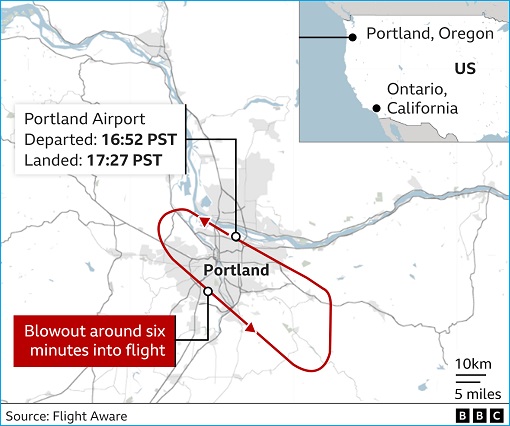Alaska Airlines Exit Door Blown Off - Map