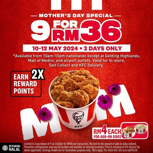 KFC Mother Day Special - 9 pcs Fried Chicken RM36