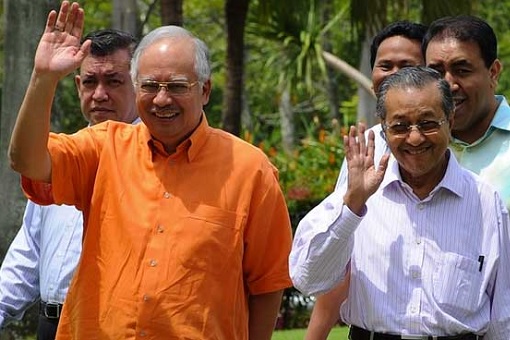 Najib Razak with Mahathir Mohamad - Happily Waving and Smiling
