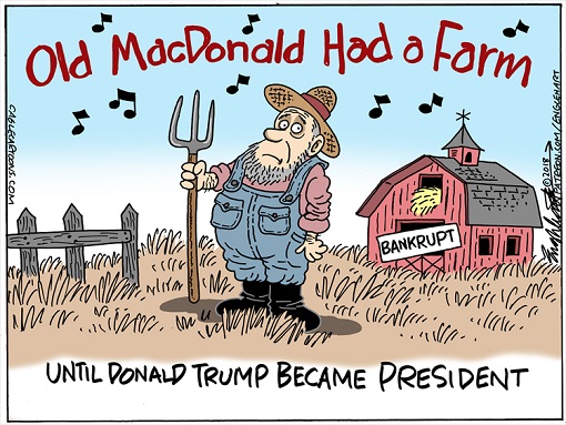 US Farm Bankruptcy - Old MacDonald Had A Farm Until Donald Trump Became President - Cartoon