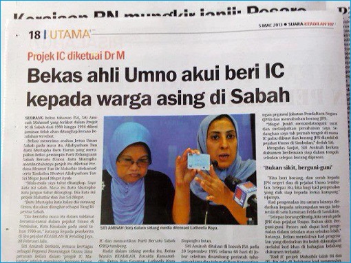 Mahathir Project IC in Sabah - Newspaper Cutting
