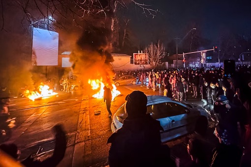 Iran Protest Revolution - Burning on Street 2