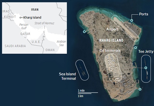 Iran Kharg Island Map - Oil Terminals, Airport, Port