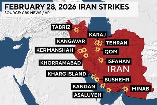 US-Israel Attack Iran - Map - February 28