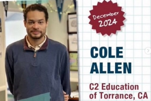 Cole Tomas Allen - Teacher of the Month - C2 Education of Torrance