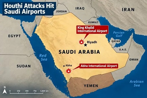 Houthis Attacked Saudi Arabia Airport - Map